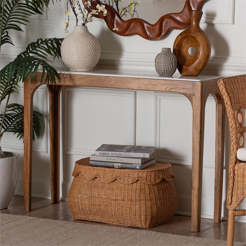 Baxton Studio Lluvia Slim Marble Console Table Modern Accent Table