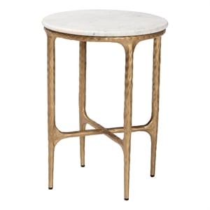 Baxton Studio Akanji Marble End Table Modern Rustic Accent Table Round