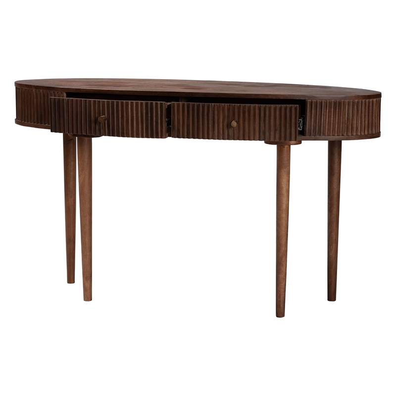 Baxton Studio Linore Fluted Wood Console Table 2-Drawer Oval Accent Table