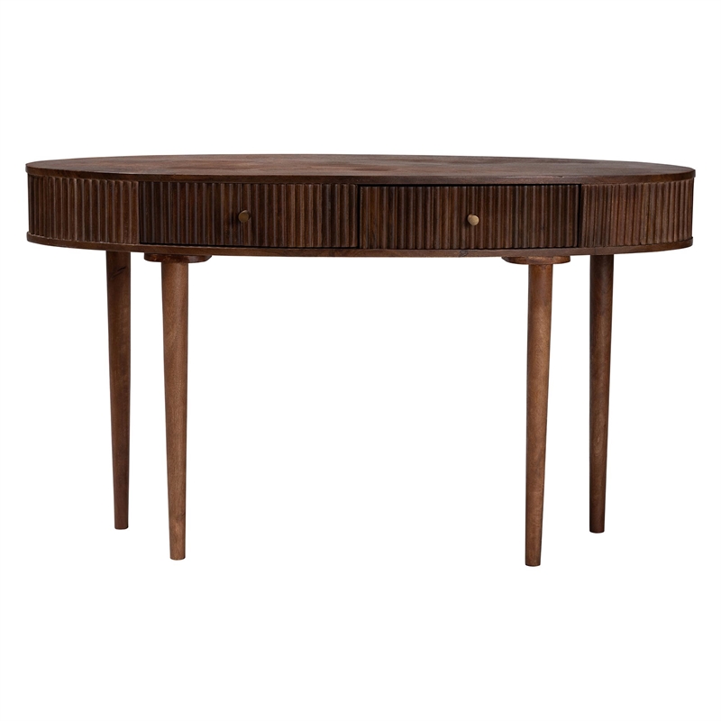 Baxton Studio Linore Fluted Wood Console Table 2-Drawer Oval Accent Table