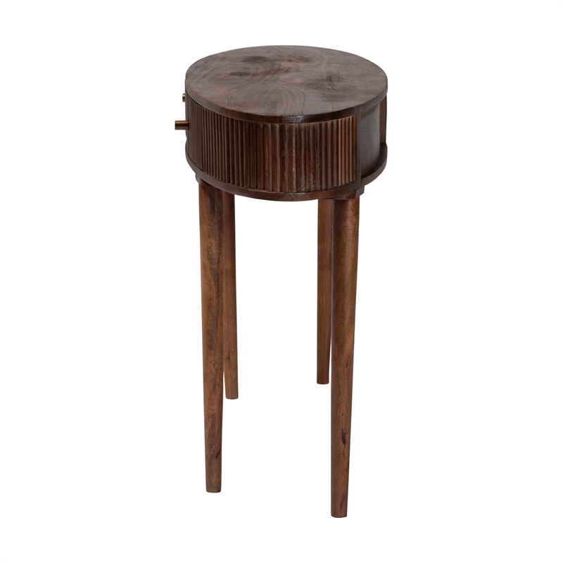 Baxton Studio Linore Fluted Wood Console Table 2-Drawer Oval Accent Table