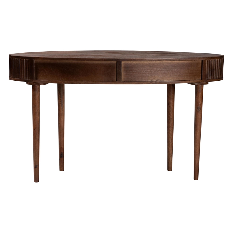 Baxton Studio Linore Fluted Wood Console Table 2-Drawer Oval Accent Table