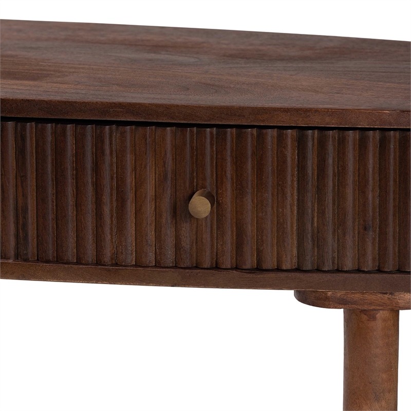 Baxton Studio Linore Fluted Wood Console Table 2-Drawer Oval Accent Table