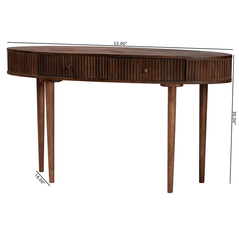 Baxton Studio Linore Fluted Wood Console Table 2-Drawer Oval Accent Table