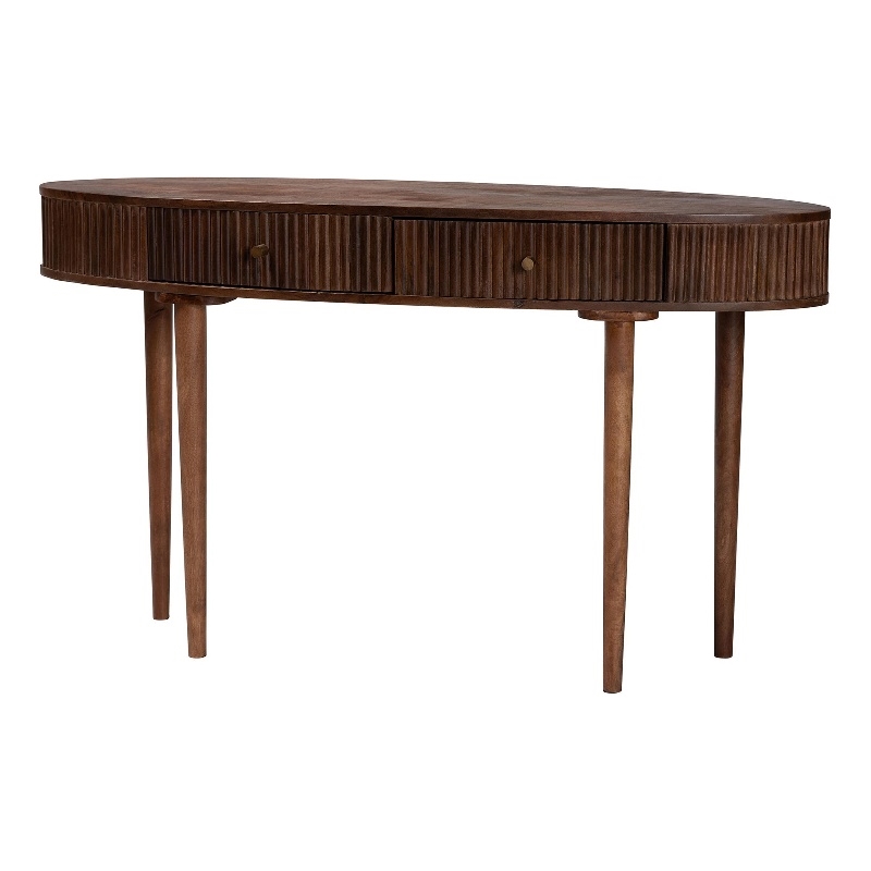 Baxton Studio Linore Fluted Wood Console Table 2-Drawer Oval Accent Table