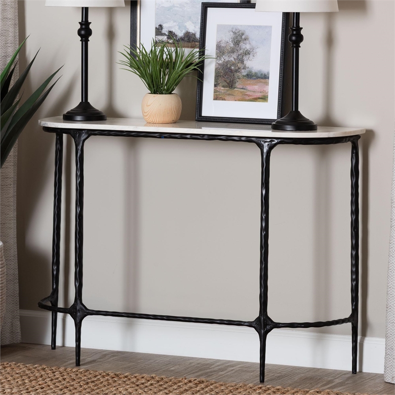 Baxton Studio Edsel Marble Console Table Modern Rustic Accent Table Rounded