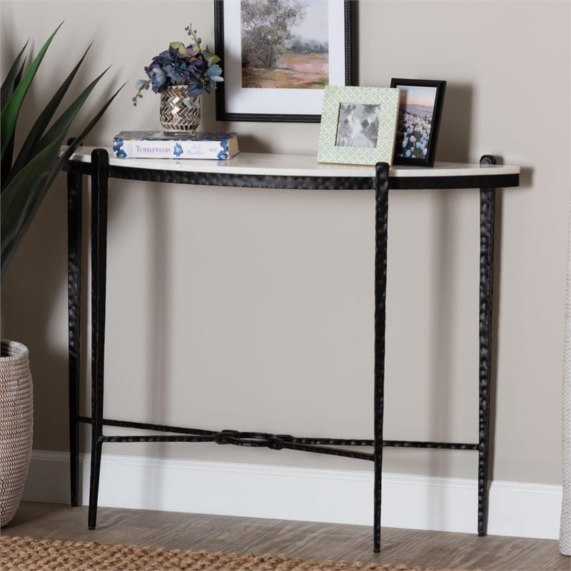 Baxton Studio Caledon Marble Console Table Modern Rustic Accent Table