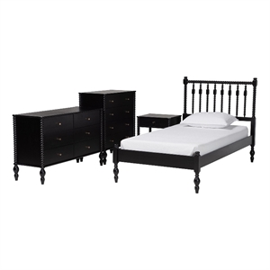 Baxton Studio Denita Spindle 4-Piece Bedroom Set Platform Bed Black Twin