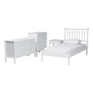 Baxton Studio Denita Spindle 4-Piece Bedroom Set Platform Bed White Twin
