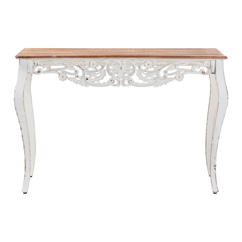 Baxton Studio Riquin Distressed Wood Console Table Carved Wood Accent Table