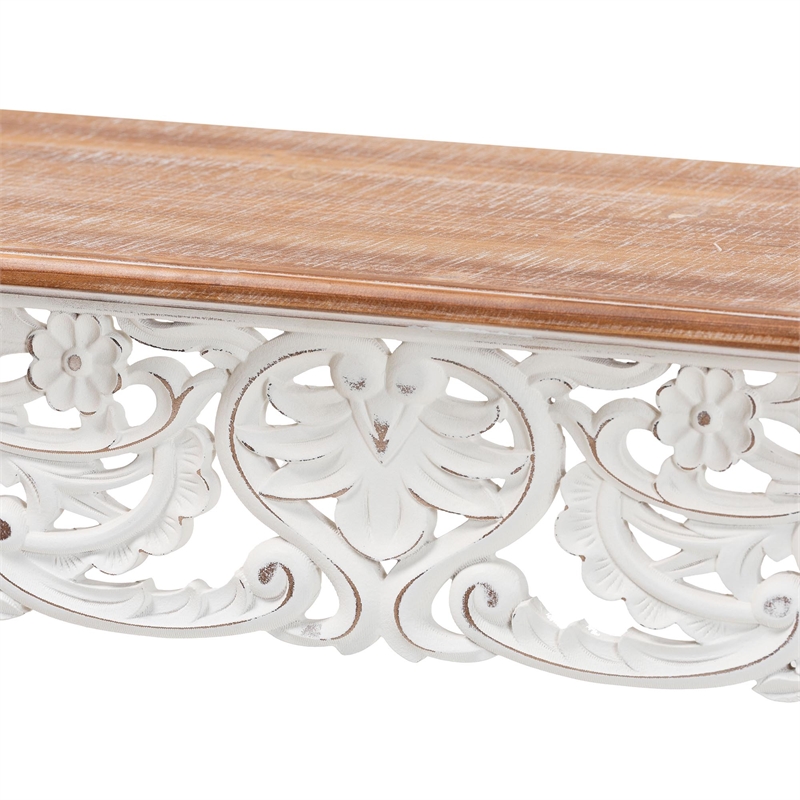 Baxton Studio Riquin Distressed Wood Console Table Carved Wood Accent Table