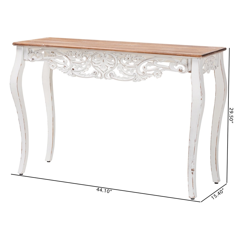 Baxton Studio Riquin Distressed Wood Console Table Carved Wood Accent Table