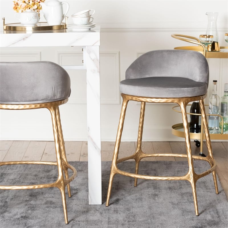 Baxton Studio Aarush Counter Stool Modern Rustic Seating with Metal Frame