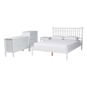 Baxton Studio Denita Spindle 4-Piece Bedroom Set Platform Bed White Full
