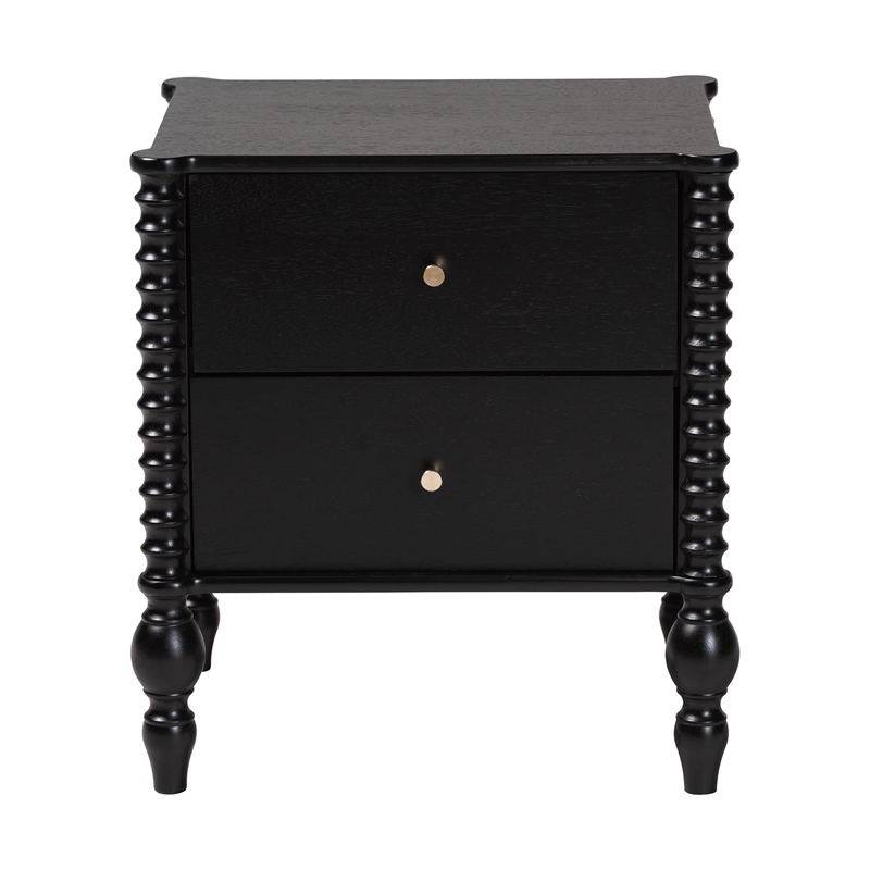 Baxton Studio Callison Spindle Nightstand 2-Drawer Farmhouse Bedside Table Black