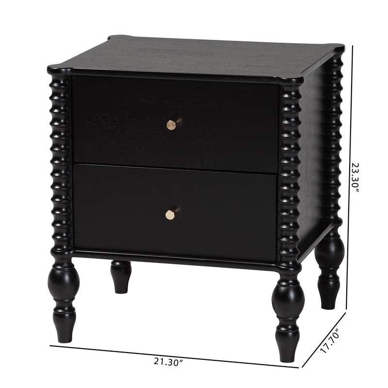 Baxton Studio Callison Spindle Nightstand 2-Drawer Farmhouse Bedside Table Black