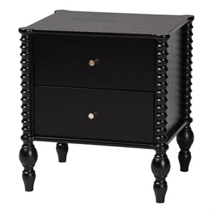 Baxton Studio Callison Spindle Nightstand 2-Drawer Farmhouse Bedside Table Black
