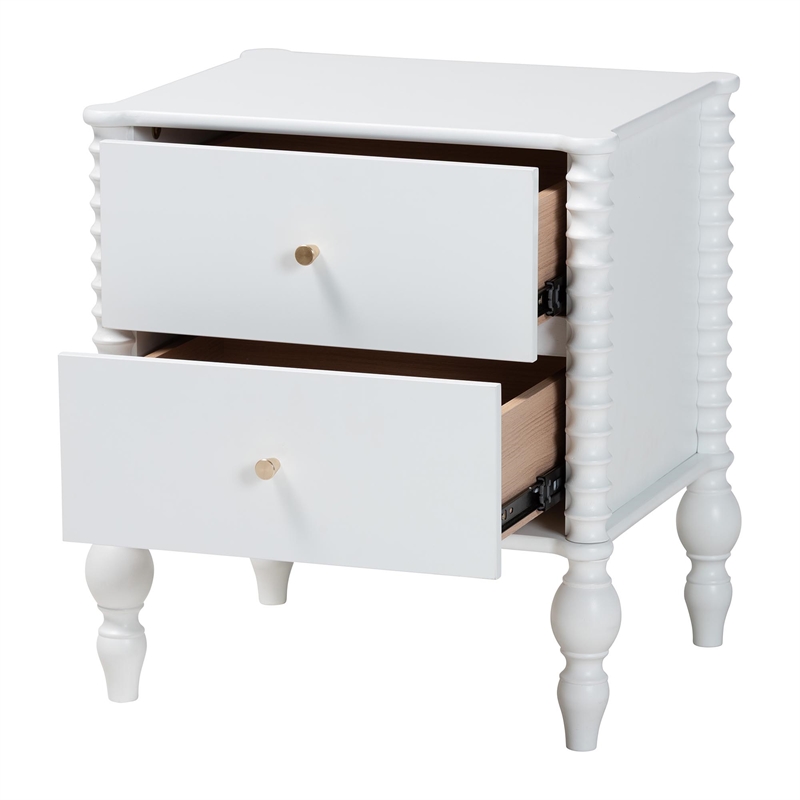 Baxton Studio Callison Spindle Nightstand 2-Drawer Farmhouse Bedside Table White