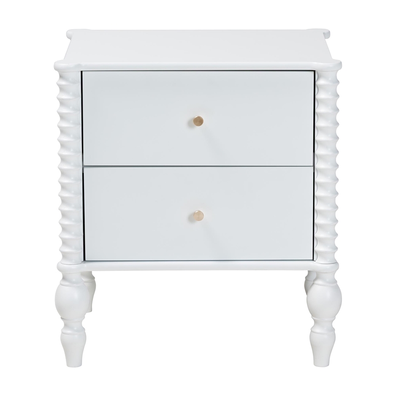 Baxton Studio Callison Spindle Nightstand 2-Drawer Farmhouse Bedside Table White