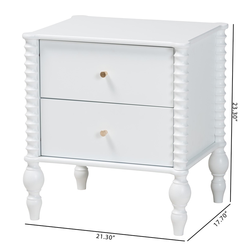 Baxton Studio Callison Spindle Nightstand 2-Drawer Farmhouse Bedside Table White