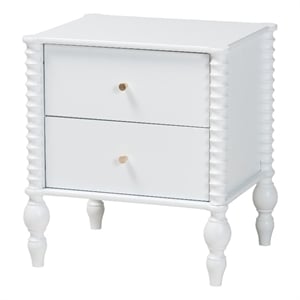 Baxton Studio Callison Spindle Nightstand 2-Drawer Farmhouse Bedside Table White