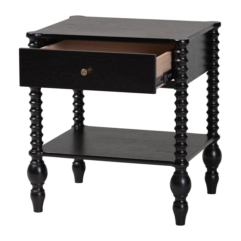 Baxton Studio Callison Spindle Nightstand 1-Drawer Farmhouse Bedside Table Black