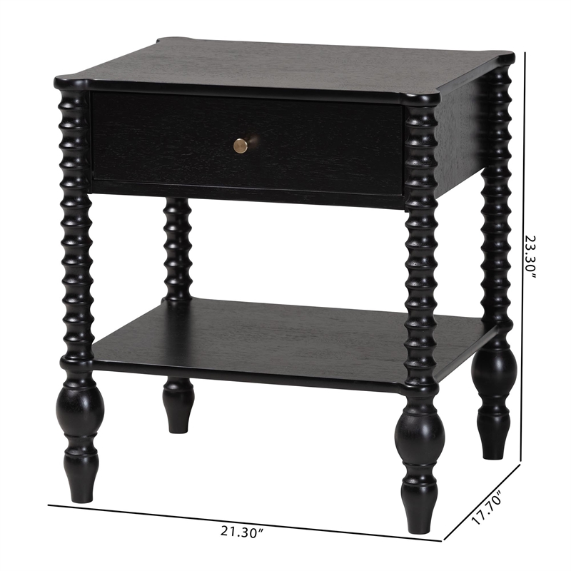 Baxton Studio Callison Spindle Nightstand 1-Drawer Farmhouse Bedside Table Black