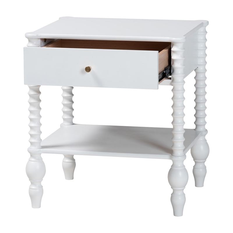 Baxton Studio Callison Spindle Nightstand 1-Drawer Farmhouse Bedside Table White