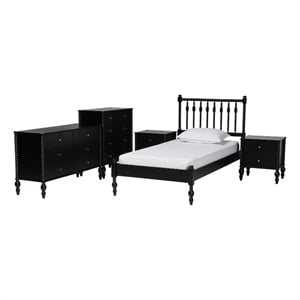 Baxton Studio Callison Spindle 5-Piece Bedroom Set Platform Bed Black Twin