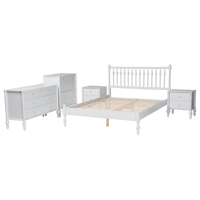 Baxton Studio Callison Spindle 5-Piece Bedroom Set Platform Bed White Full