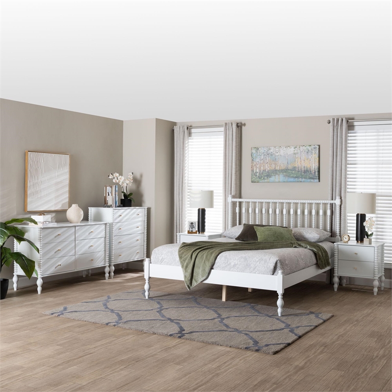 Baxton Studio Callison Spindle 5-Piece Bedroom Set Platform Bed White Queen