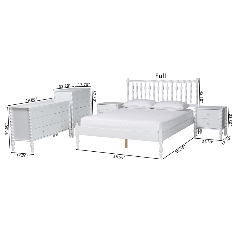 Baxton Studio Callison Spindle 5-Piece Bedroom Set Platform Bed White Queen