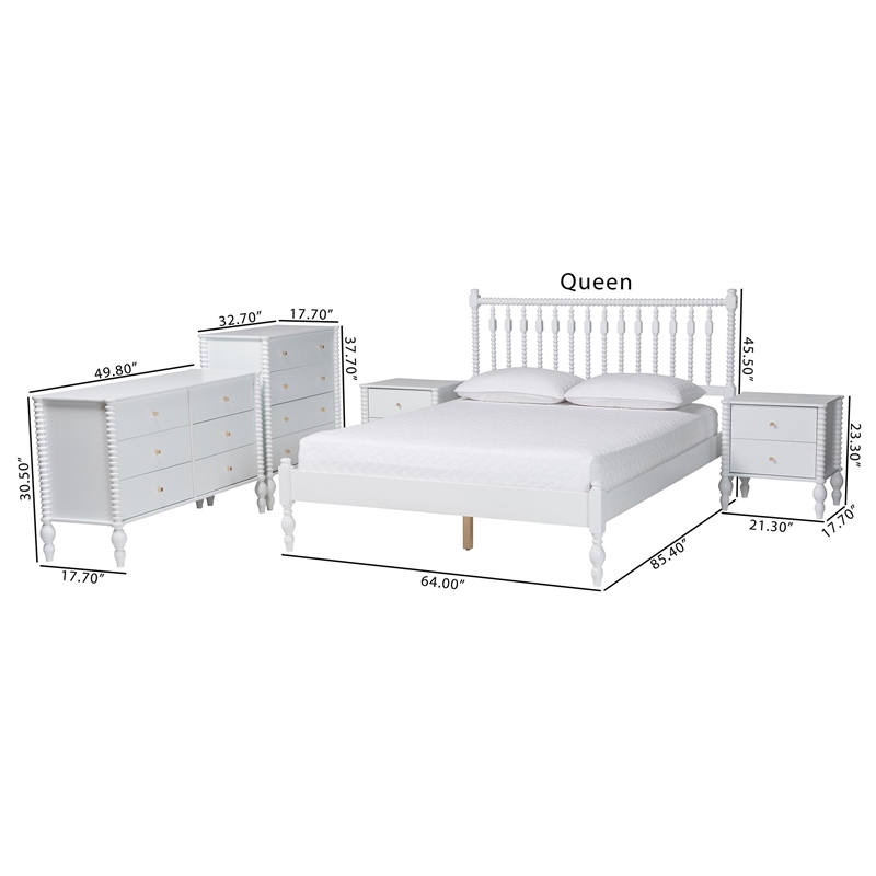 Baxton Studio Callison Spindle 5-Piece Bedroom Set Platform Bed White Queen