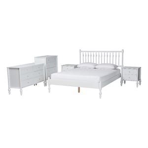 Baxton Studio Callison Spindle 5-Piece Bedroom Set Platform Bed White Queen