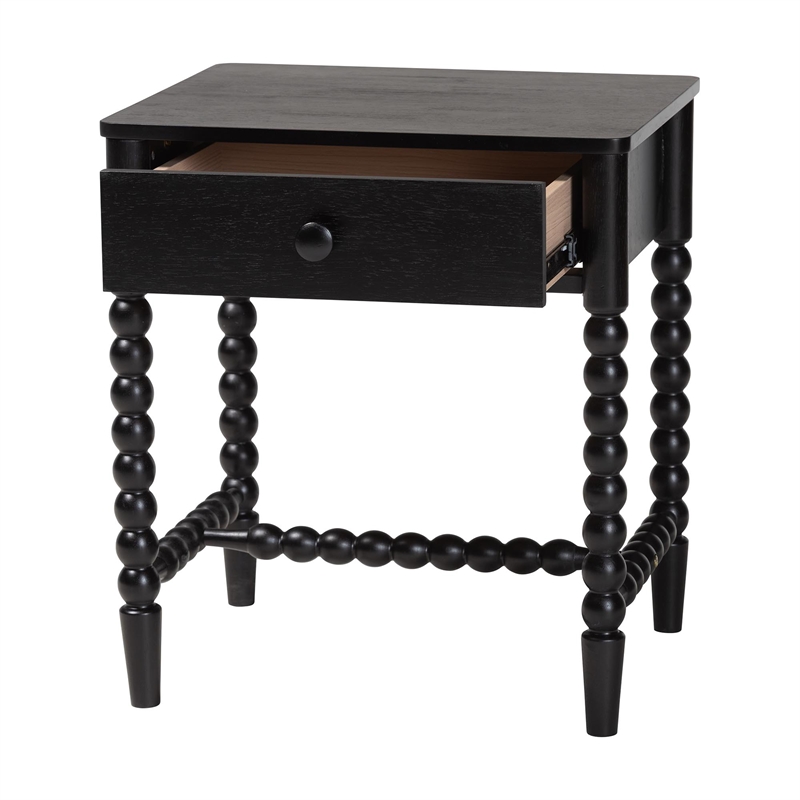 Baxton Studio Brantley Spindle Nightstand 1-Drawer Bedside Table Black