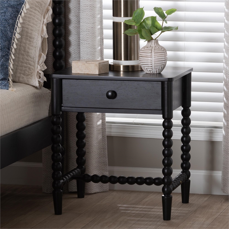 Baxton Studio Brantley Spindle Nightstand 1-Drawer Bedside Table Black