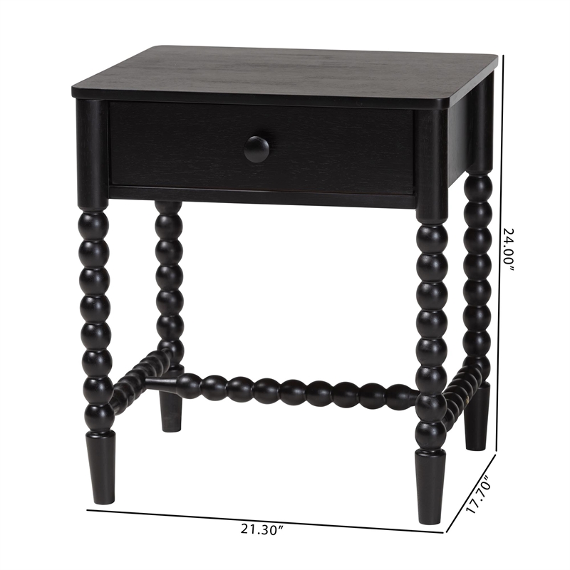 Baxton Studio Brantley Spindle Nightstand 1-Drawer Bedside Table Black