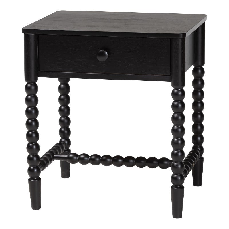 Baxton Studio Brantley Spindle Nightstand 1-Drawer Bedside Table Black