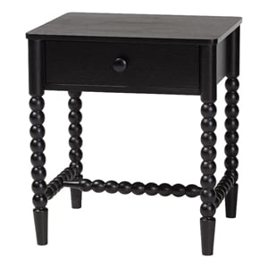 Baxton Studio Brantley Spindle Nightstand 1-Drawer Bedside Table Black