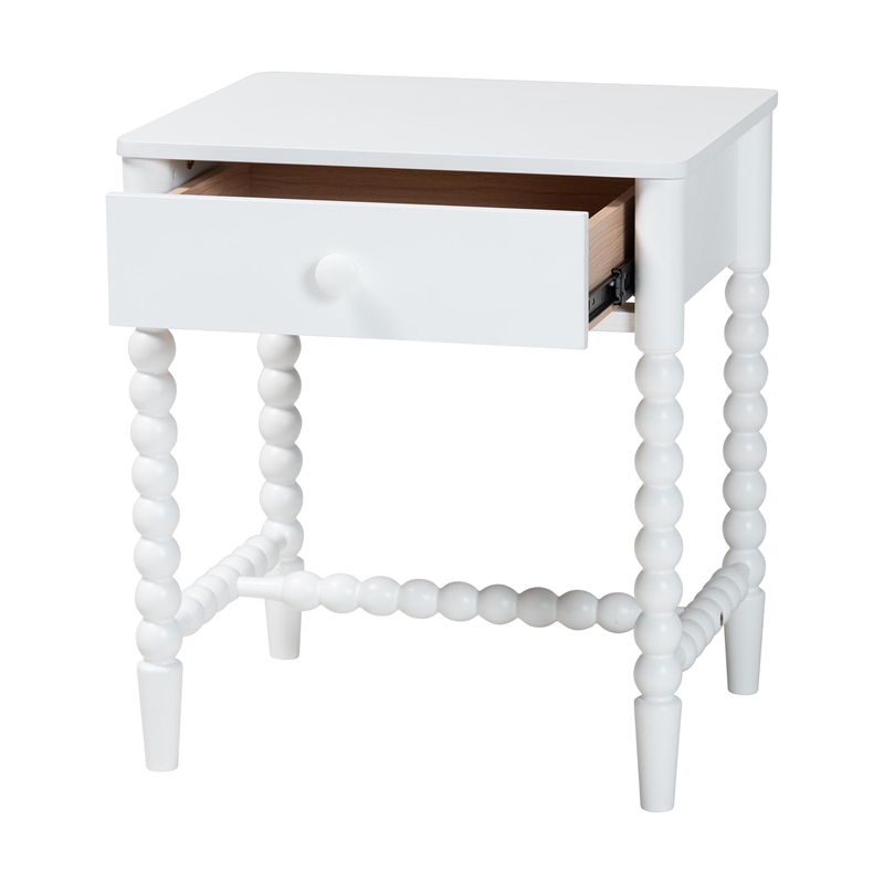 Baxton Studio Brantley Spindle Nightstand 1-Drawer Bedside Table White