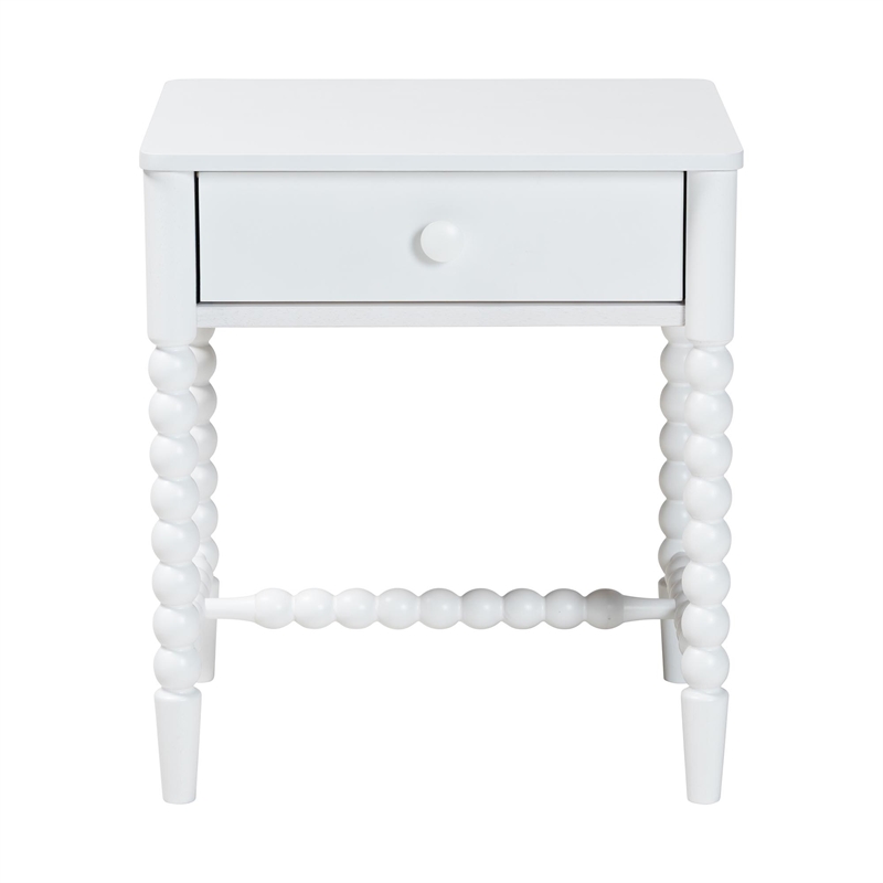 Baxton Studio Brantley Spindle Nightstand 1-Drawer Bedside Table White