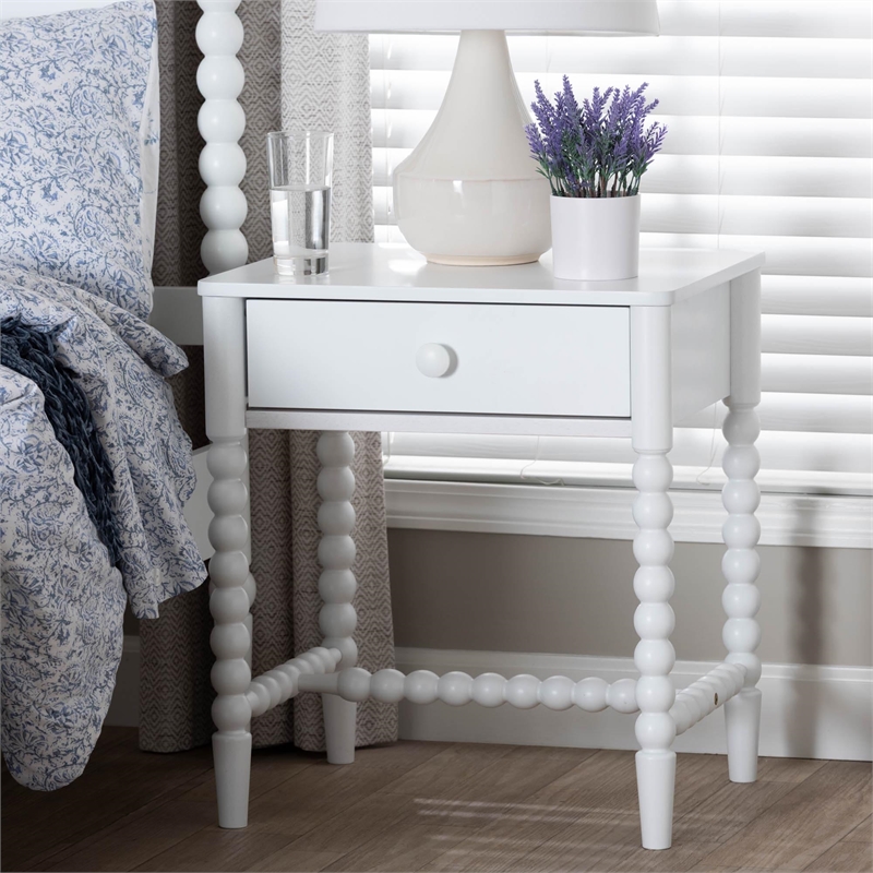 Baxton Studio Brantley Spindle Nightstand 1-Drawer Bedside Table White