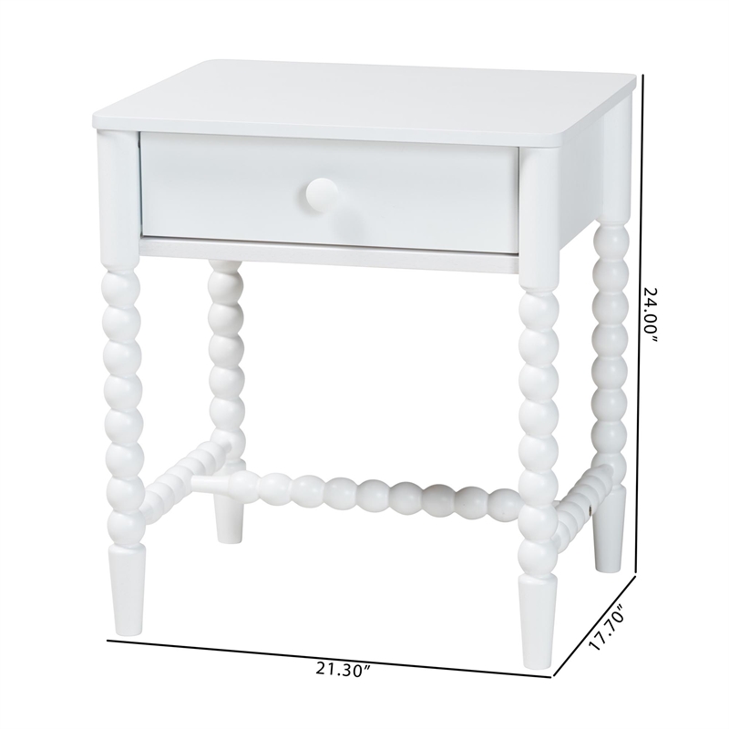 Baxton Studio Brantley Spindle Nightstand 1-Drawer Bedside Table White