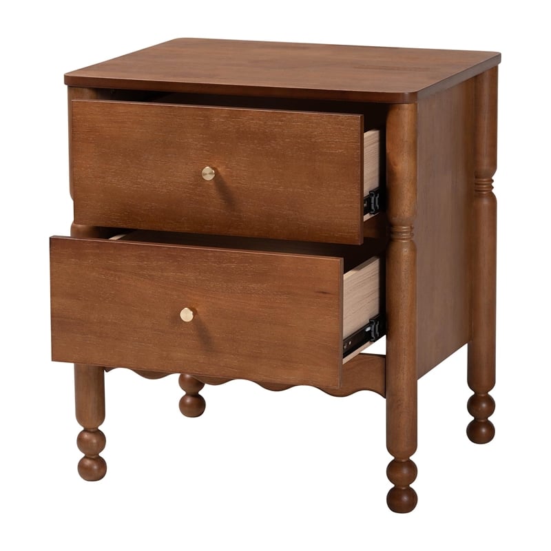 Baxton Studio Hoffman Nightstand 2-Drawer Bedside Table Walnut Brown