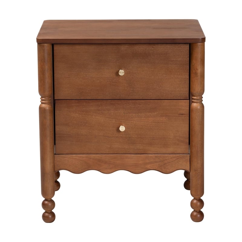 Baxton Studio Hoffman Nightstand 2-Drawer Bedside Table Walnut Brown