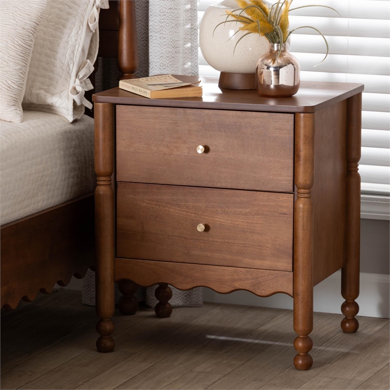 Baxton Studio Hoffman Nightstand 2-Drawer Bedside Table Walnut Brown