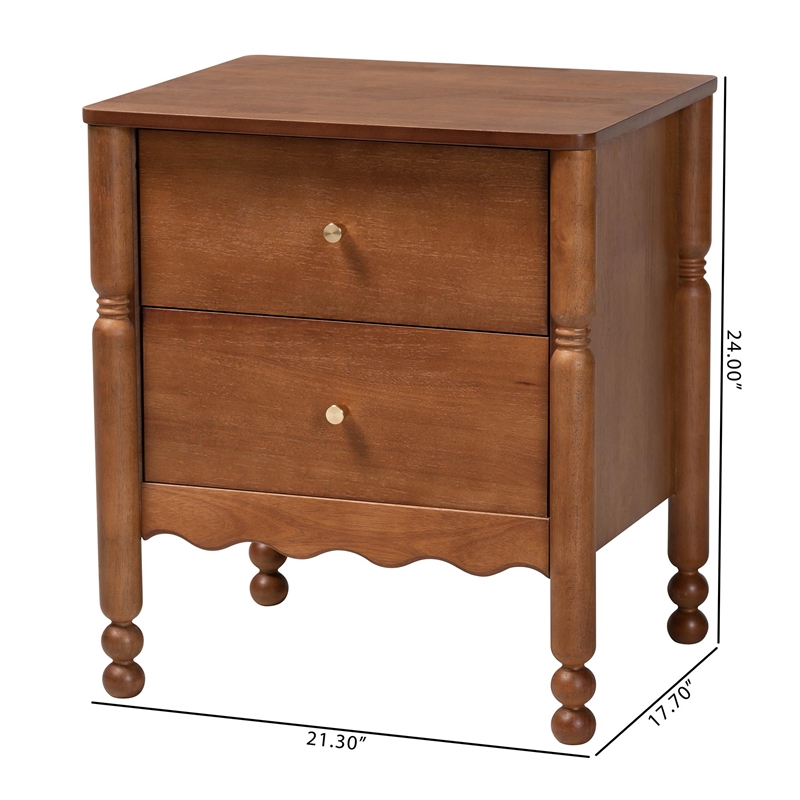 Baxton Studio Hoffman Nightstand 2-Drawer Bedside Table Walnut Brown
