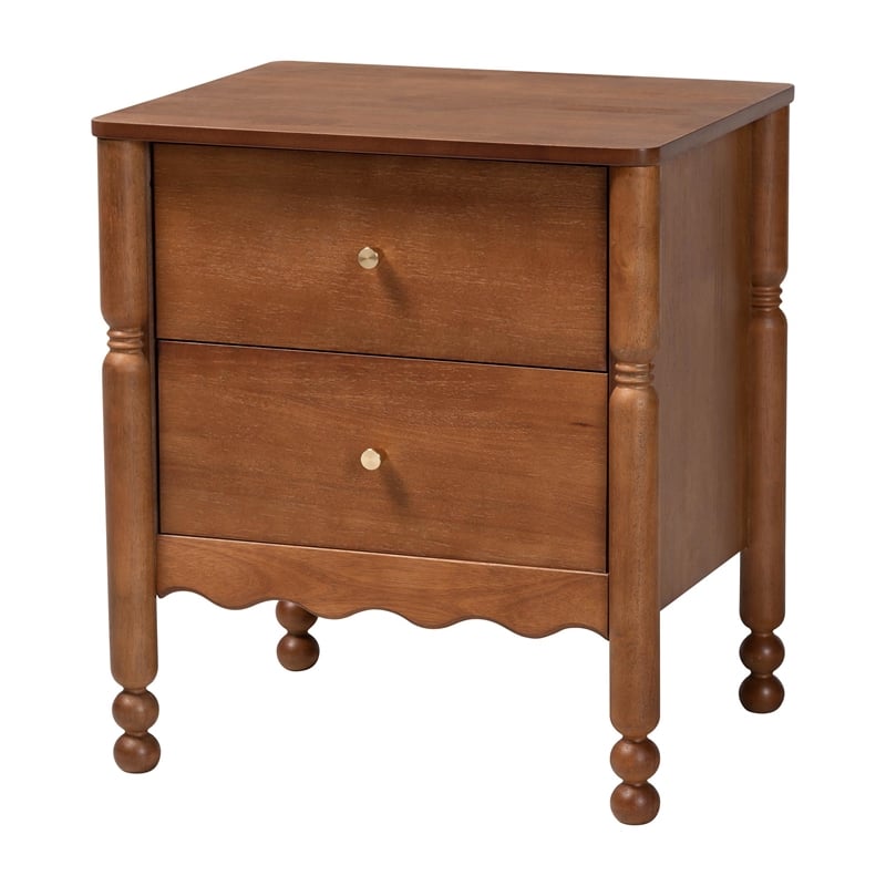 Baxton Studio Hoffman Nightstand 2-Drawer Bedside Table Walnut Brown