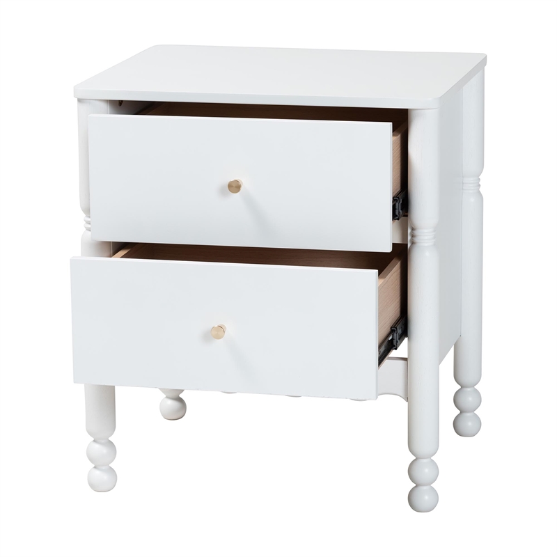 Baxton Studio Hoffman Nightstand 2-Drawer Bedside Table White