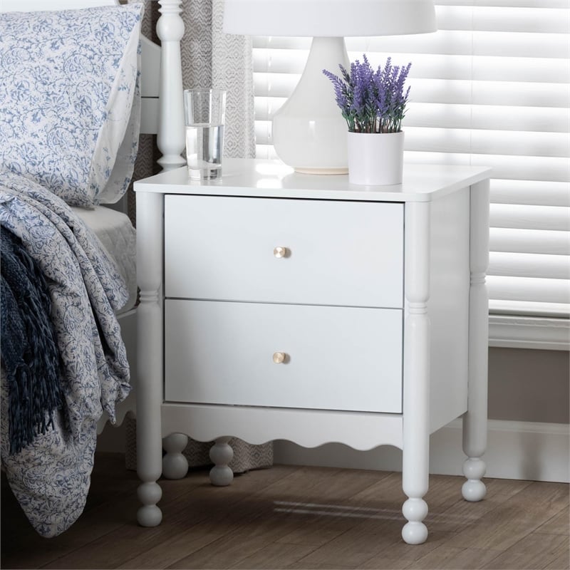 Baxton Studio Hoffman Nightstand 2-Drawer Bedside Table White